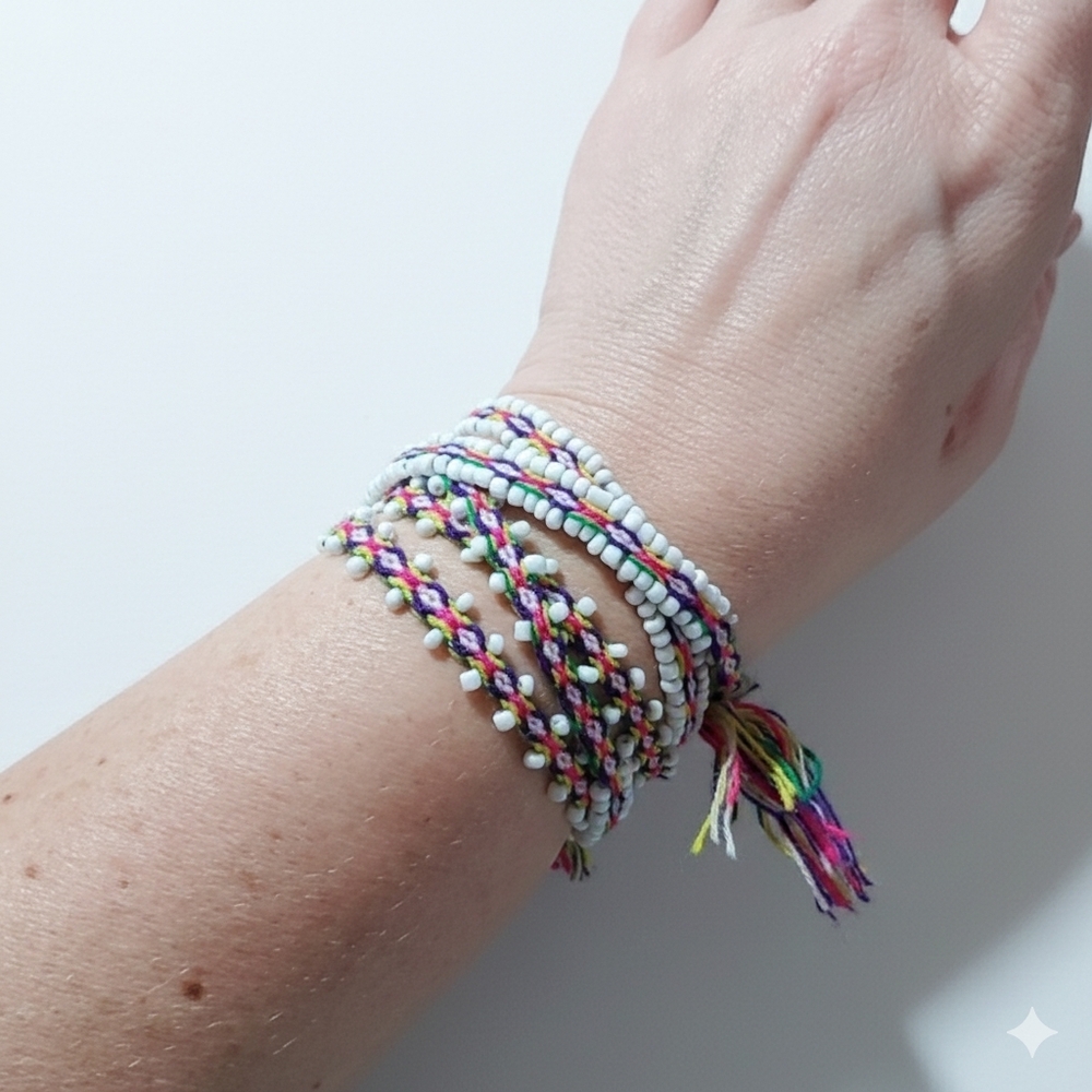 Lariat 40" Necklace Bracelet Rainbow Woven White Beaded Handmade Native Jewelry